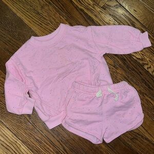 OLD NAVY pink speckled light sweatshirt and shorts set 12-18 Months